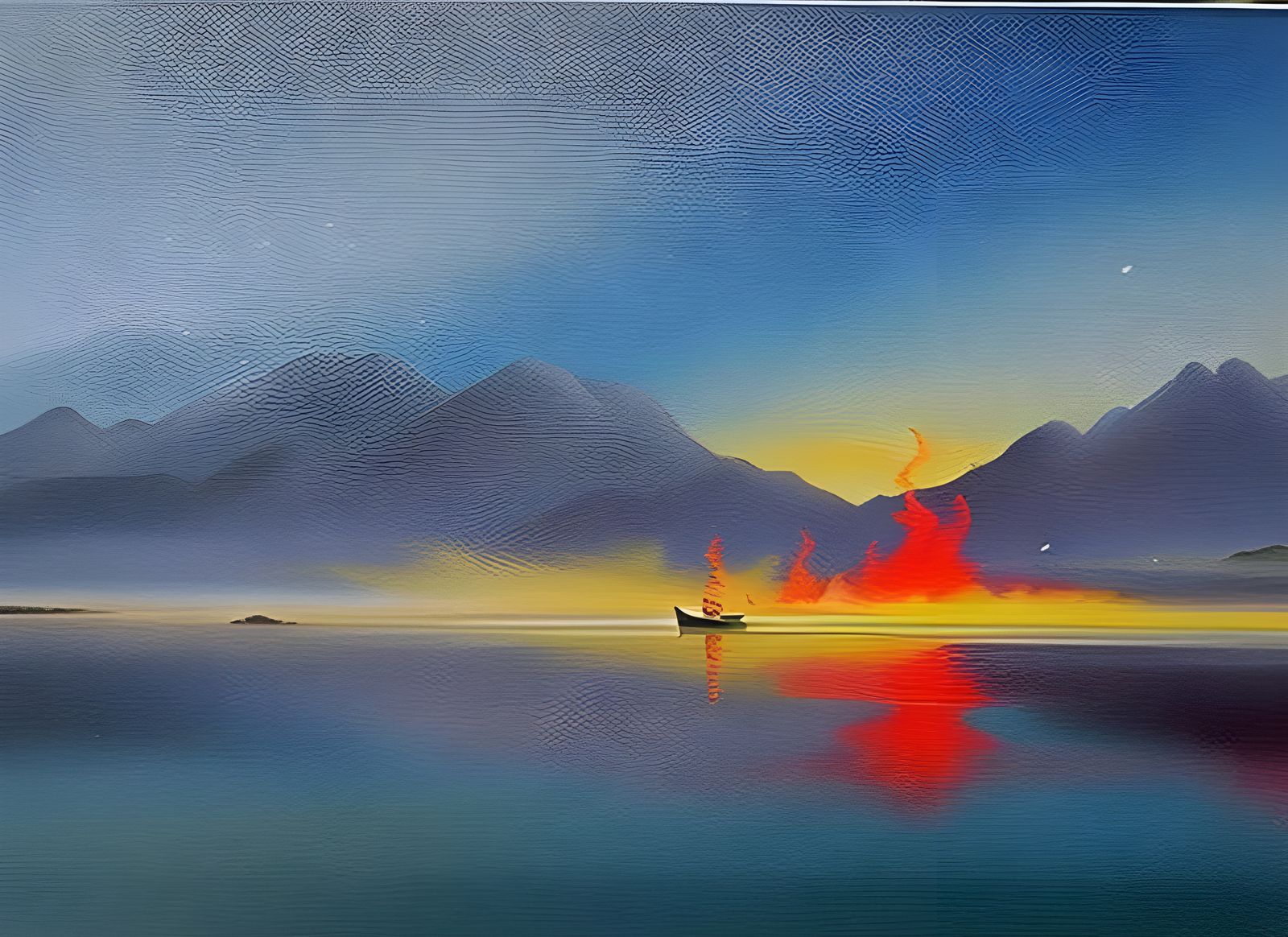 Dramatic Smoke and Fire Over Water