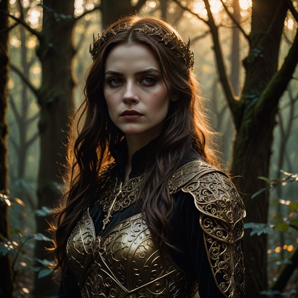 Vampire Goddess in Gothic Armor with Brown Hair