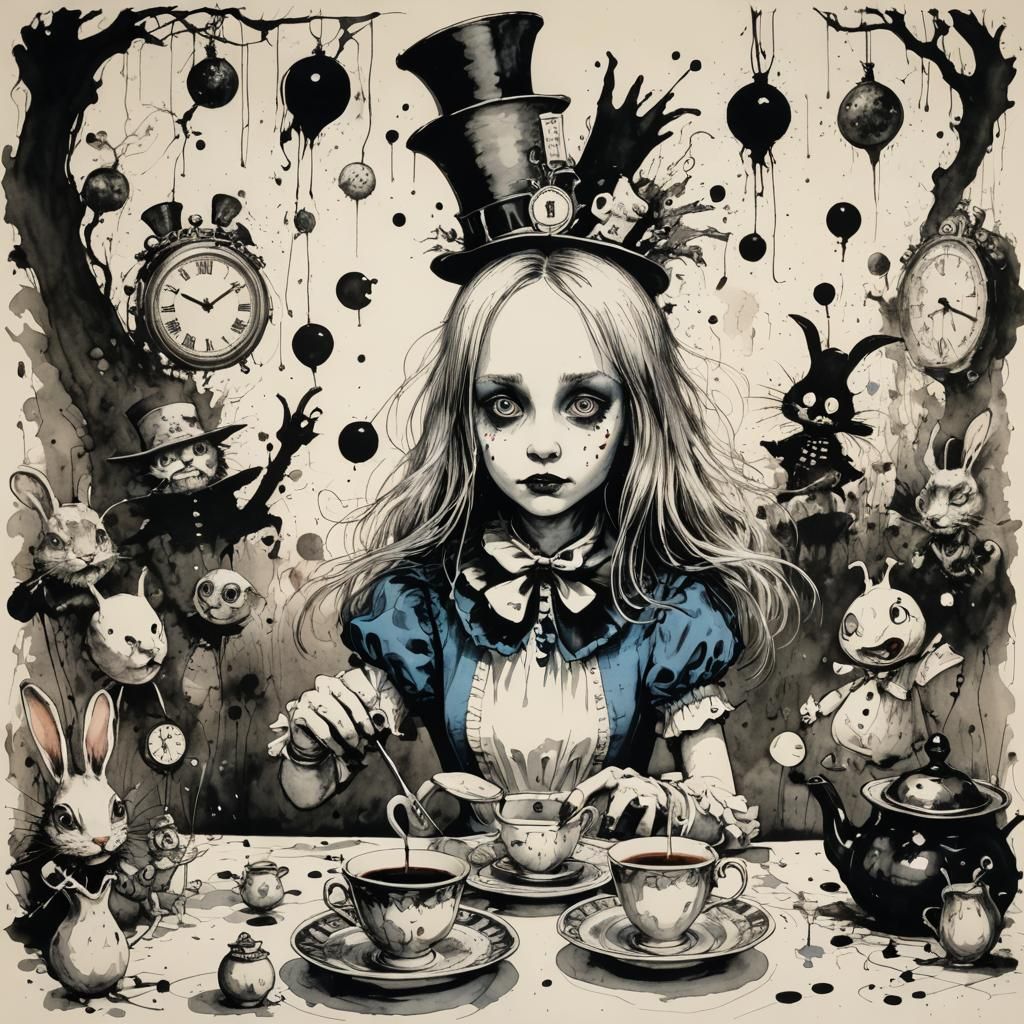 Alice in Wonderland: Ink Drawing in Steadman Style