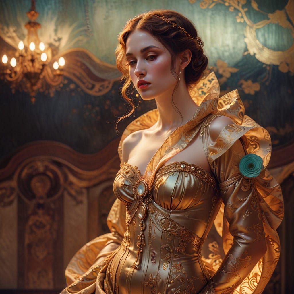 Elegant Woman in Baroque Opulence with Soft Light