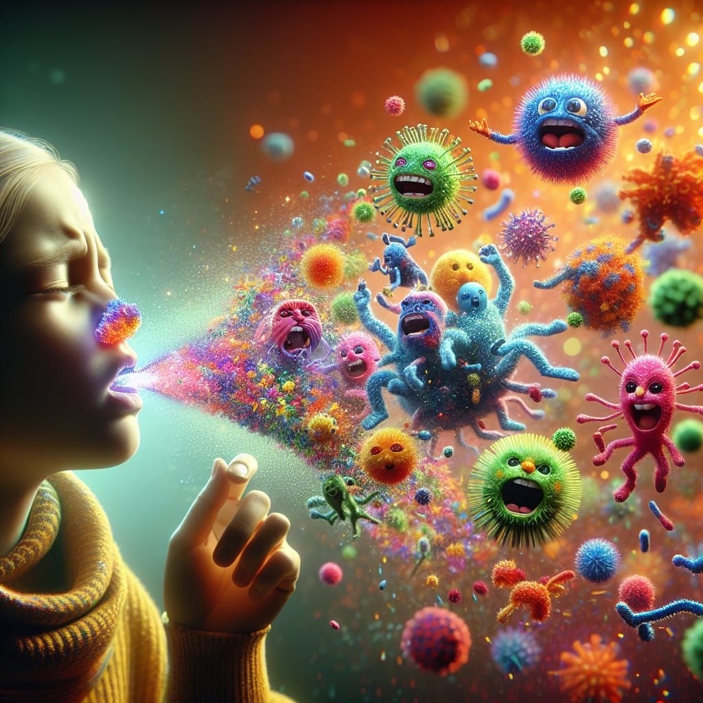 Girl Sneezes Neon Microbes in Cartoonish Slow-Motion