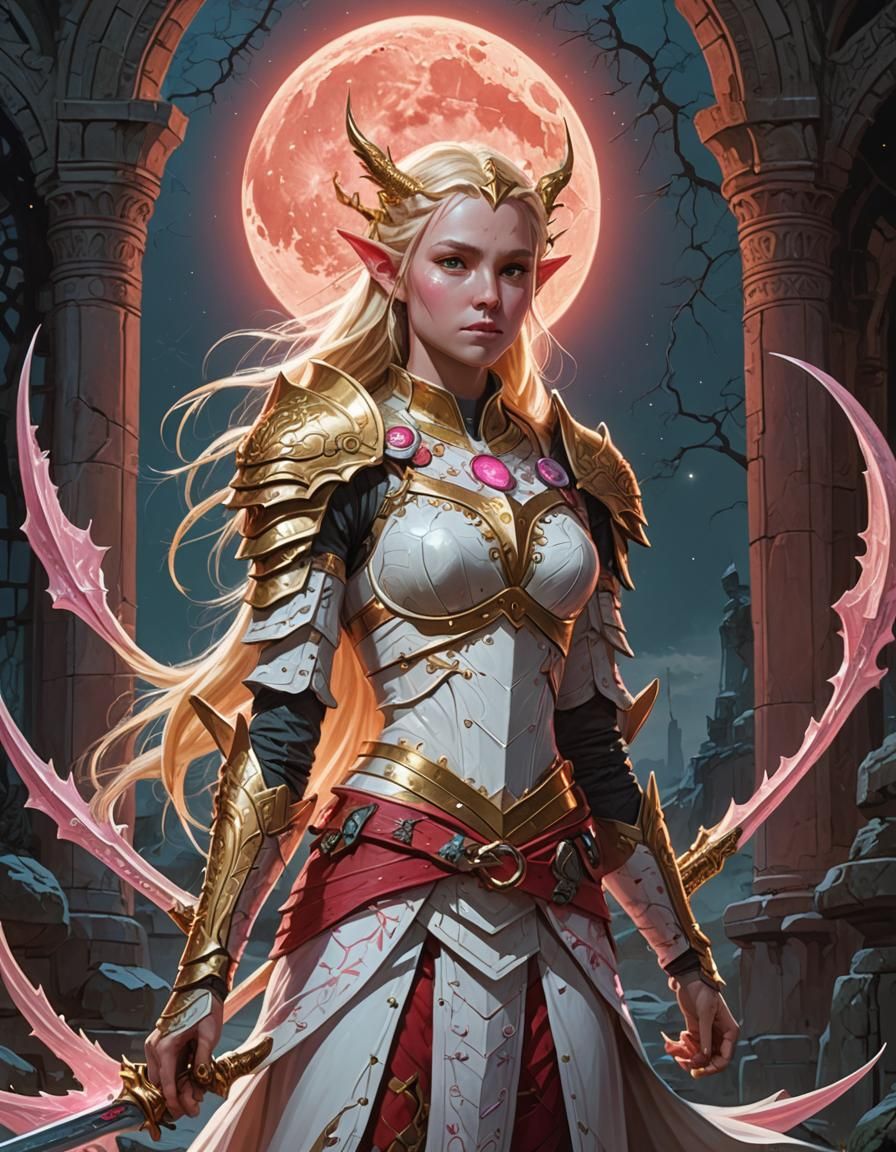 Elf Goddess and Dragon in Mystical Temple