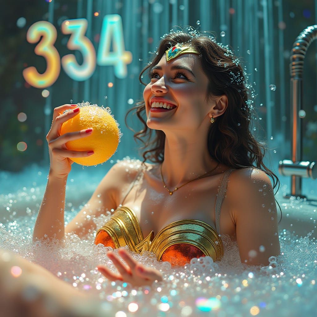 Gleaming Wonderwoman Basks in Holographic Bliss with Iridesc...