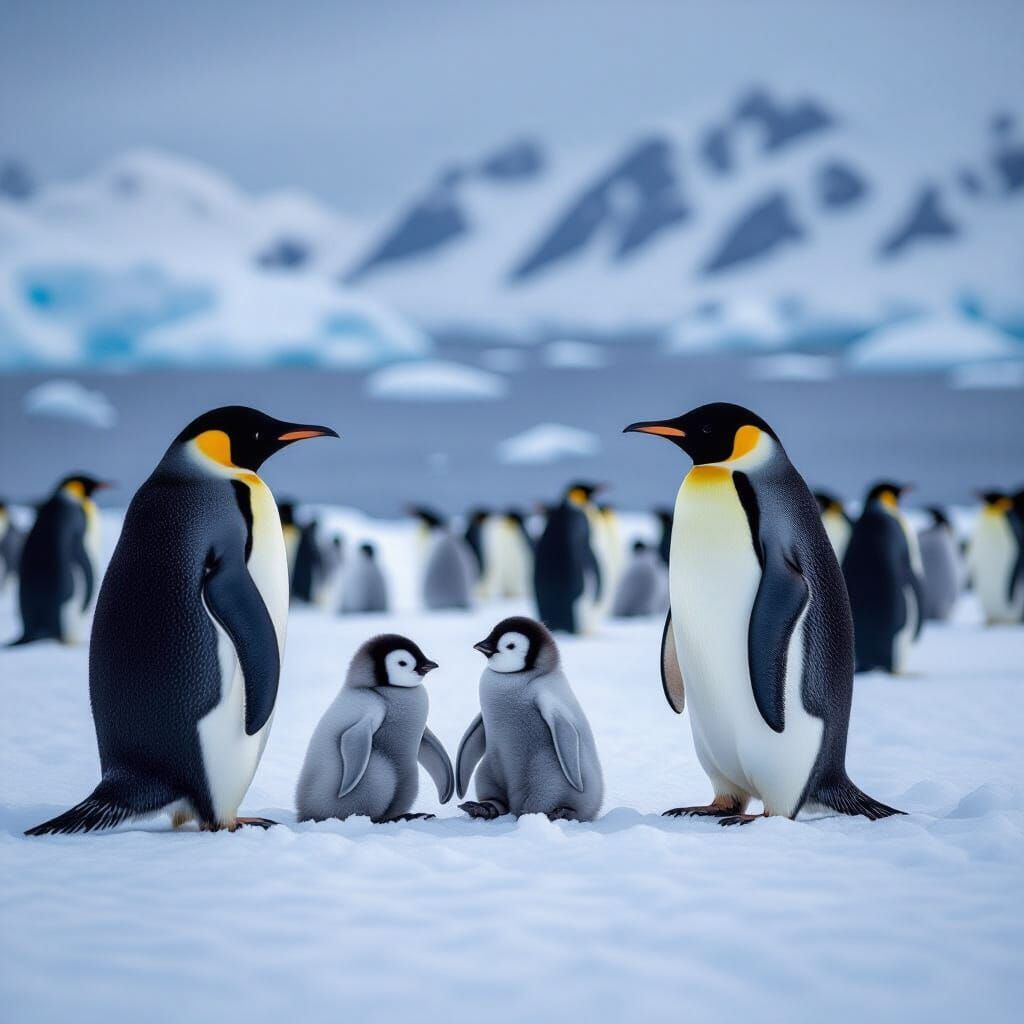 Penguins Waddling to Ocean in Soft Winter Snow