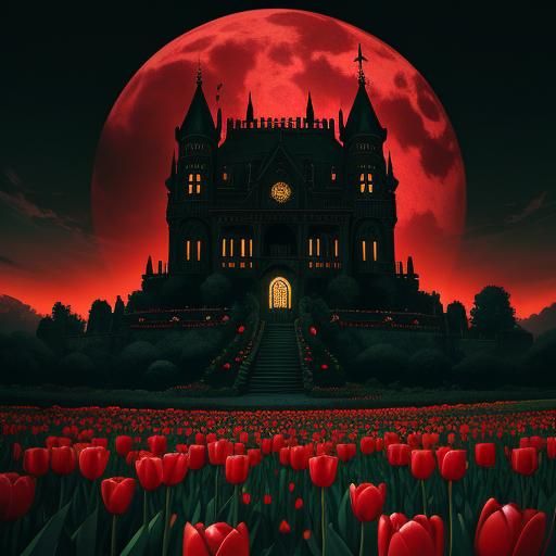 Dramatic Skull Tulip Garden Digital Painting