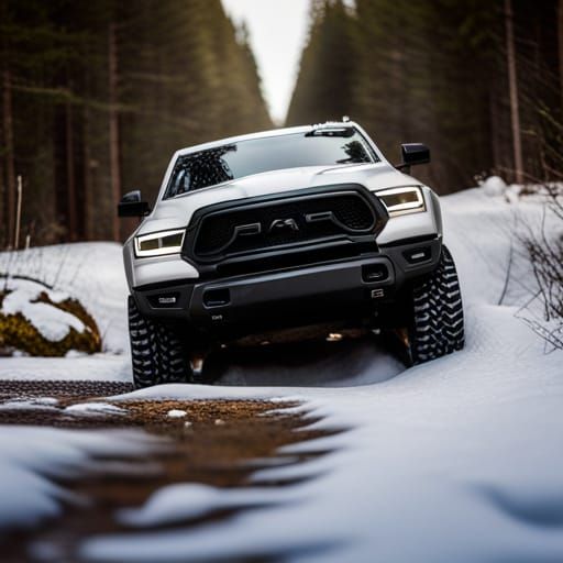 Ram TRX Off-Roading in Snowy Forest