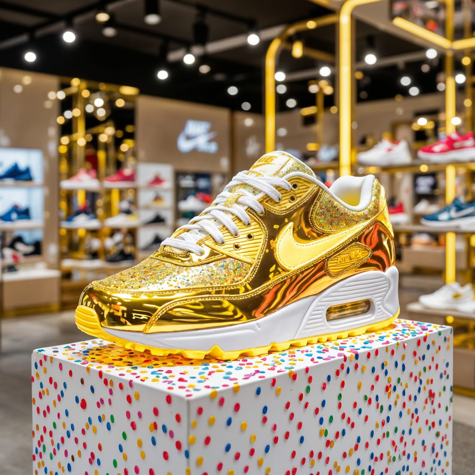 Golden Nike Airmax Shoe with Rainbow Sprinkles