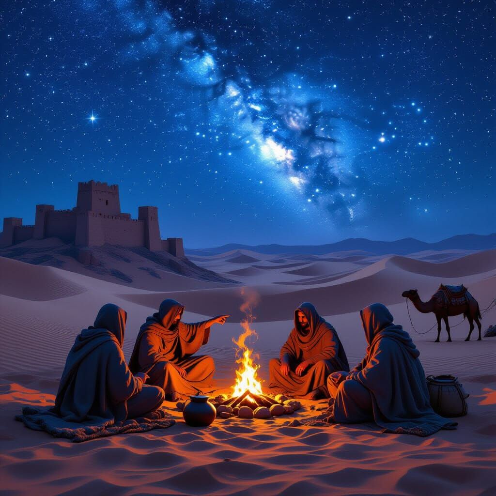 Medieval Desert Camp Under Starry Sky