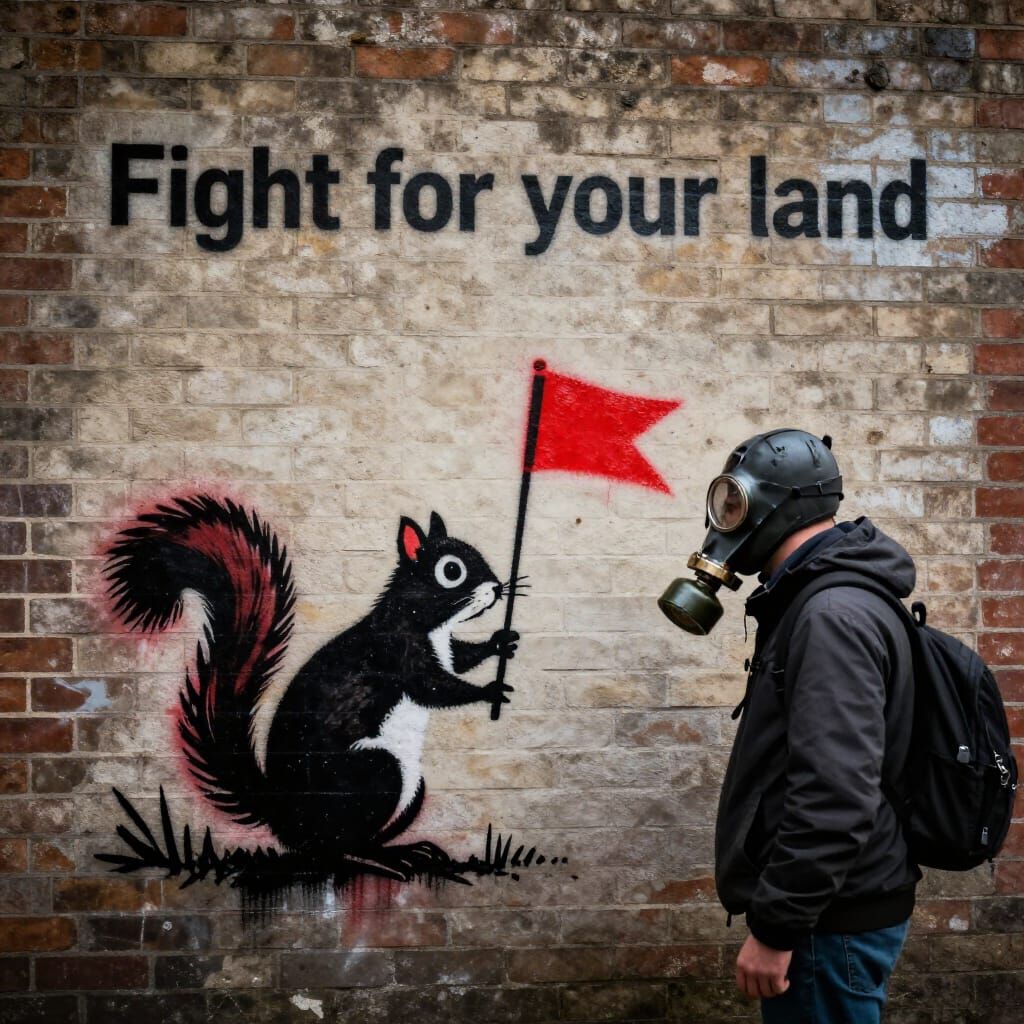 Street Art Protestor Stencils Squirrel Defending Land