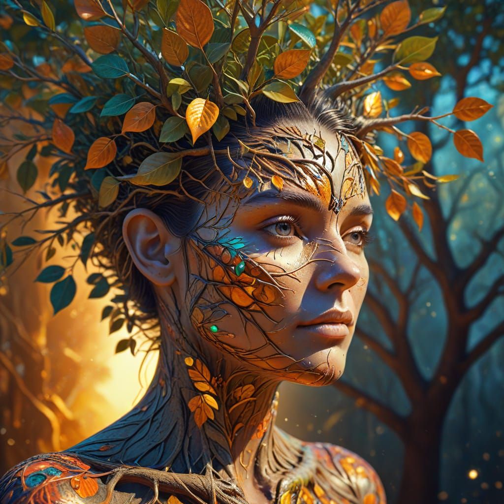 Surreal Tree of Life: Vibrant Oil Painting