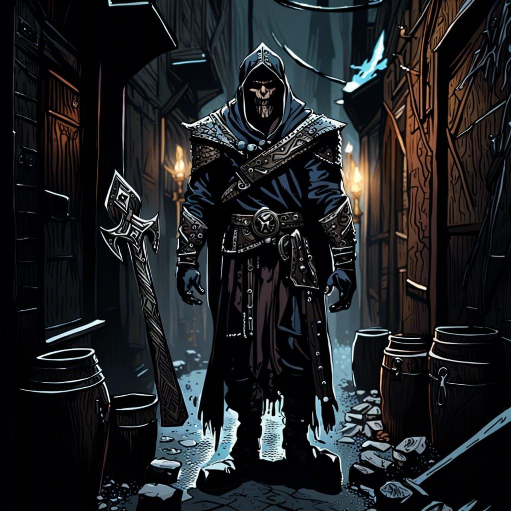 Dark Fantasy Viking Priest in Ominous Alley