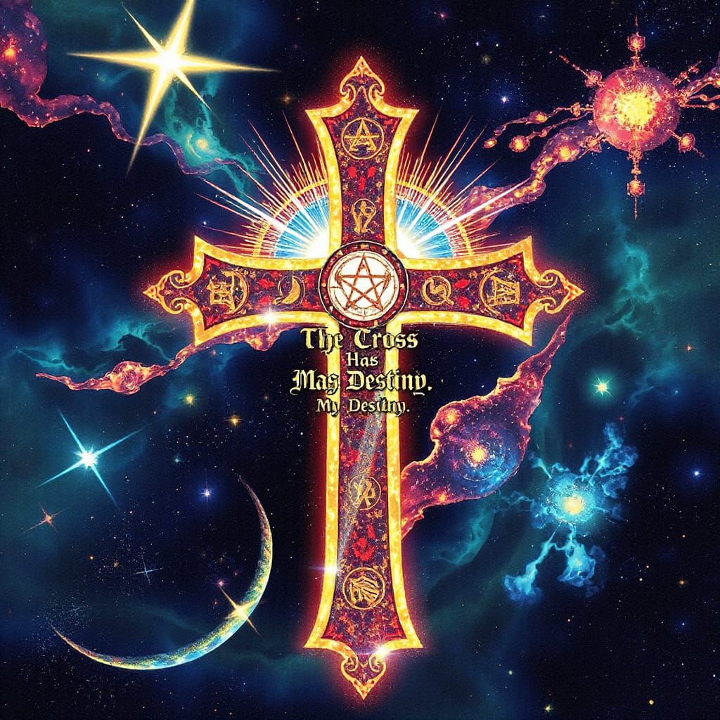 Cosmic Cross Portal With Celestial Symbols