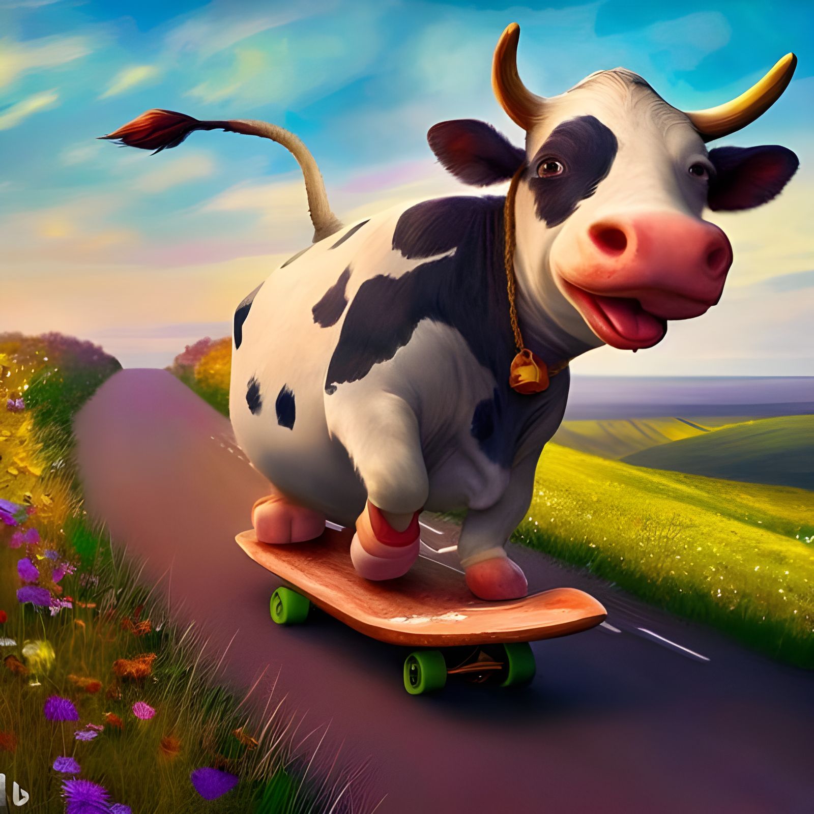cow on a skateboard - created using microsofts bing image creator
