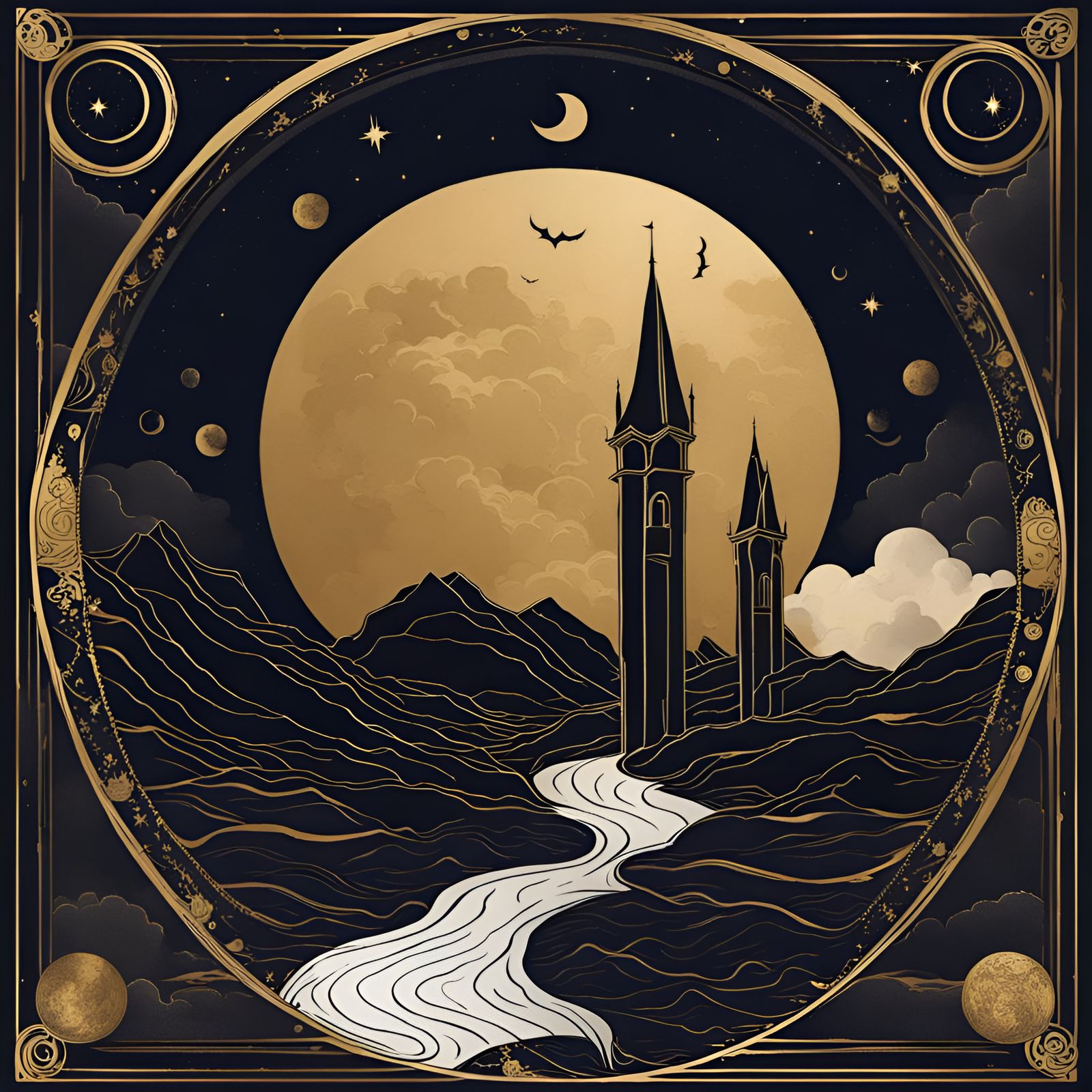 Elegant Black and Gold Tarot Card Design