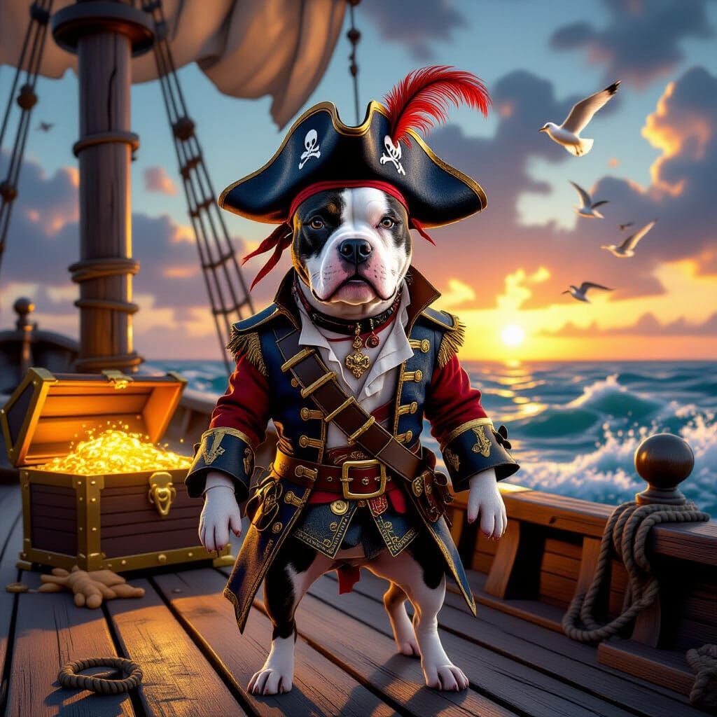 Pirate Pit Bull on Deck, Fantasy Concept Art