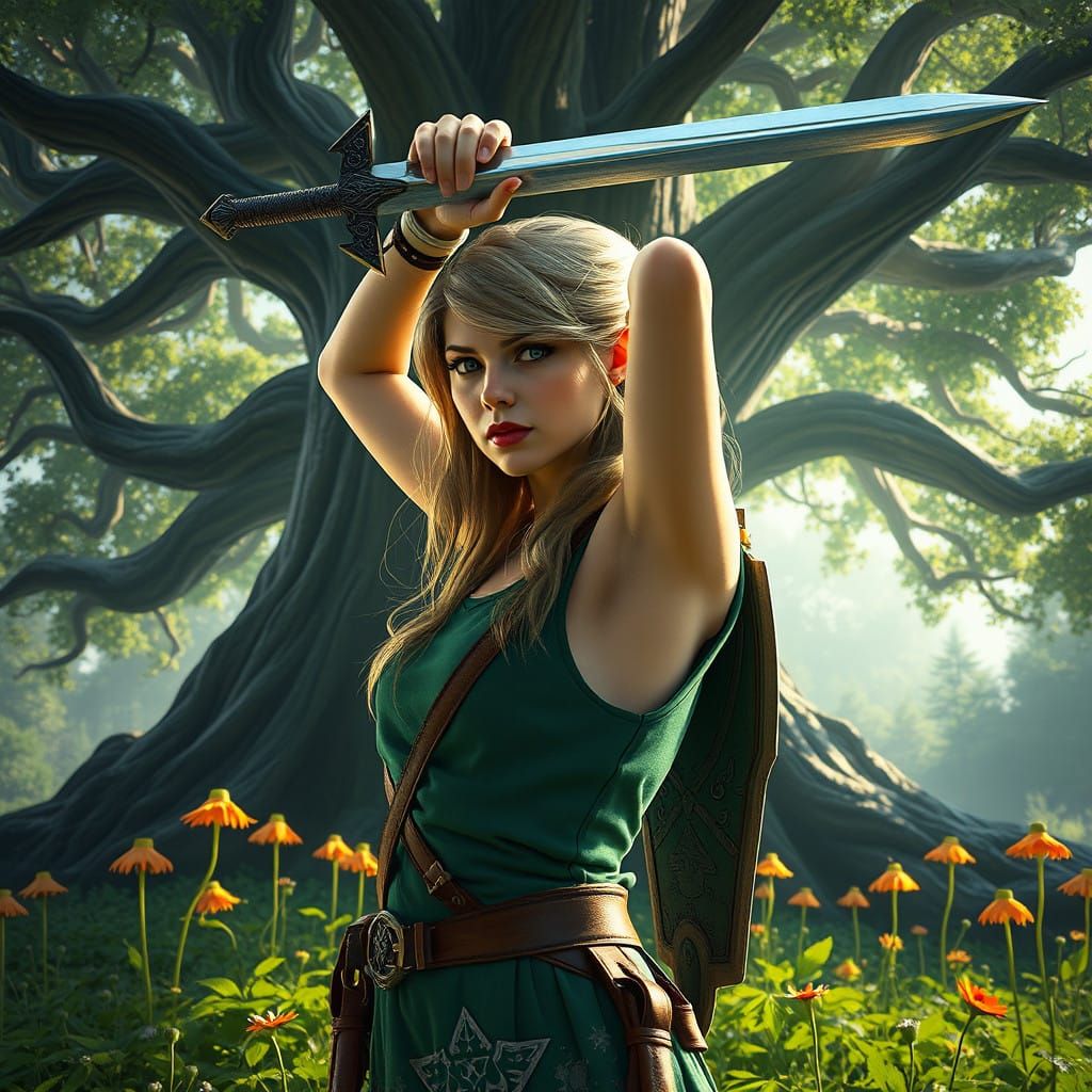 Taylor Swift Wields Sword as Link in a Fantastical Forest
