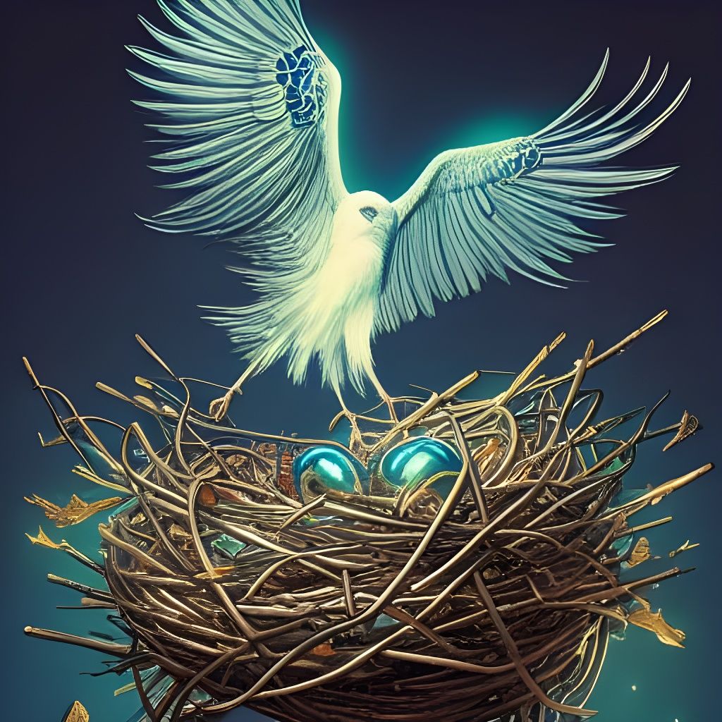 Opalescent Crow in Nest Digital Illustration
