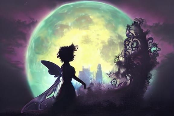 Ethereal Fairy Silhouette with Stained Glass Wings