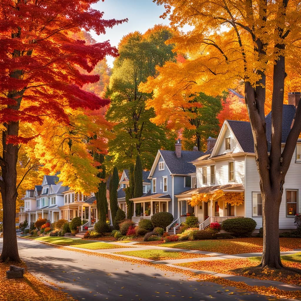 Charming Autumn Neighborhood with Festive Decorations