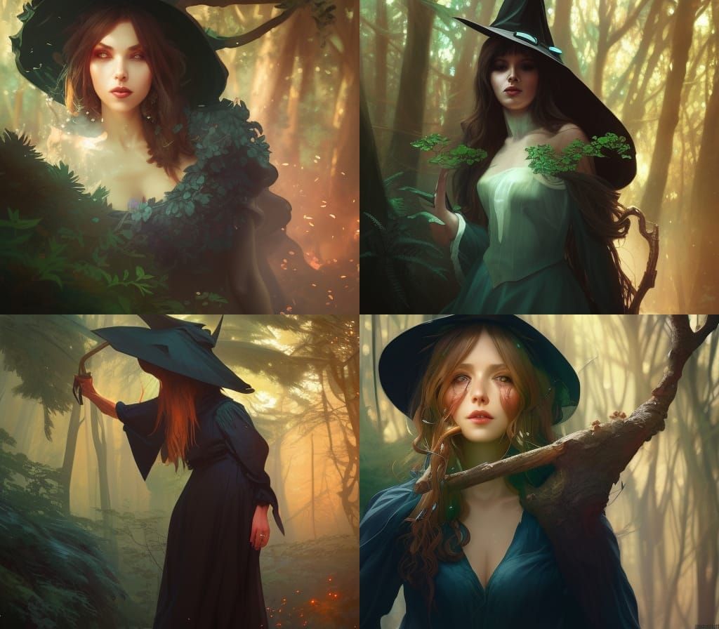Adorable Forest Witch Portrait in Hyperdetailed Style