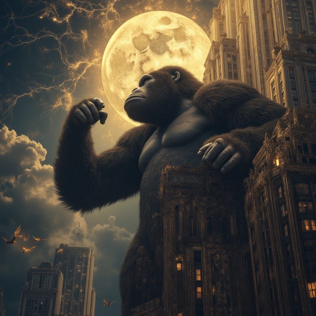 Giant Gorilla Battles Airplanes Atop Empire State Building