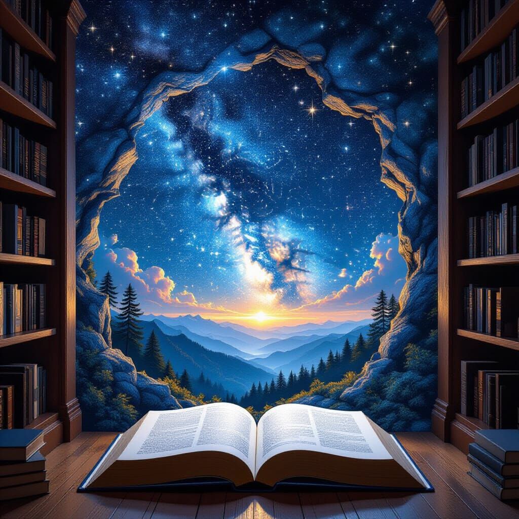Open Book Portal to Starry Night Sky