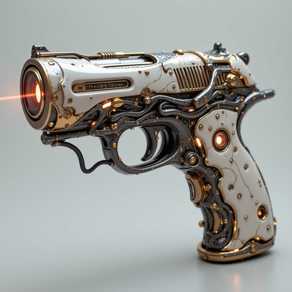 Cybernetic Pistol in Bone and Metal, Eerie Glow