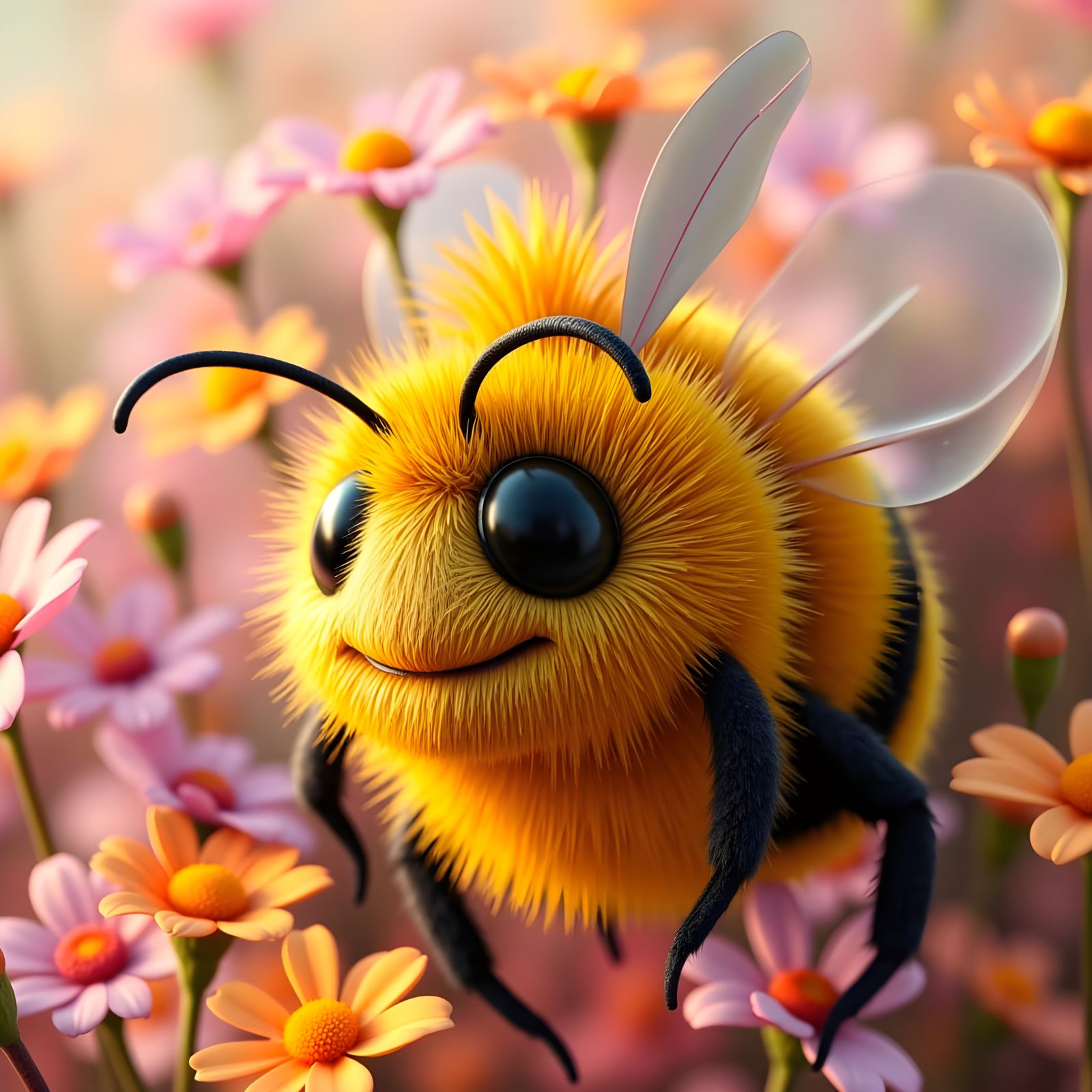 Whimsical Cartoon Bumble Bee in CGI Animation