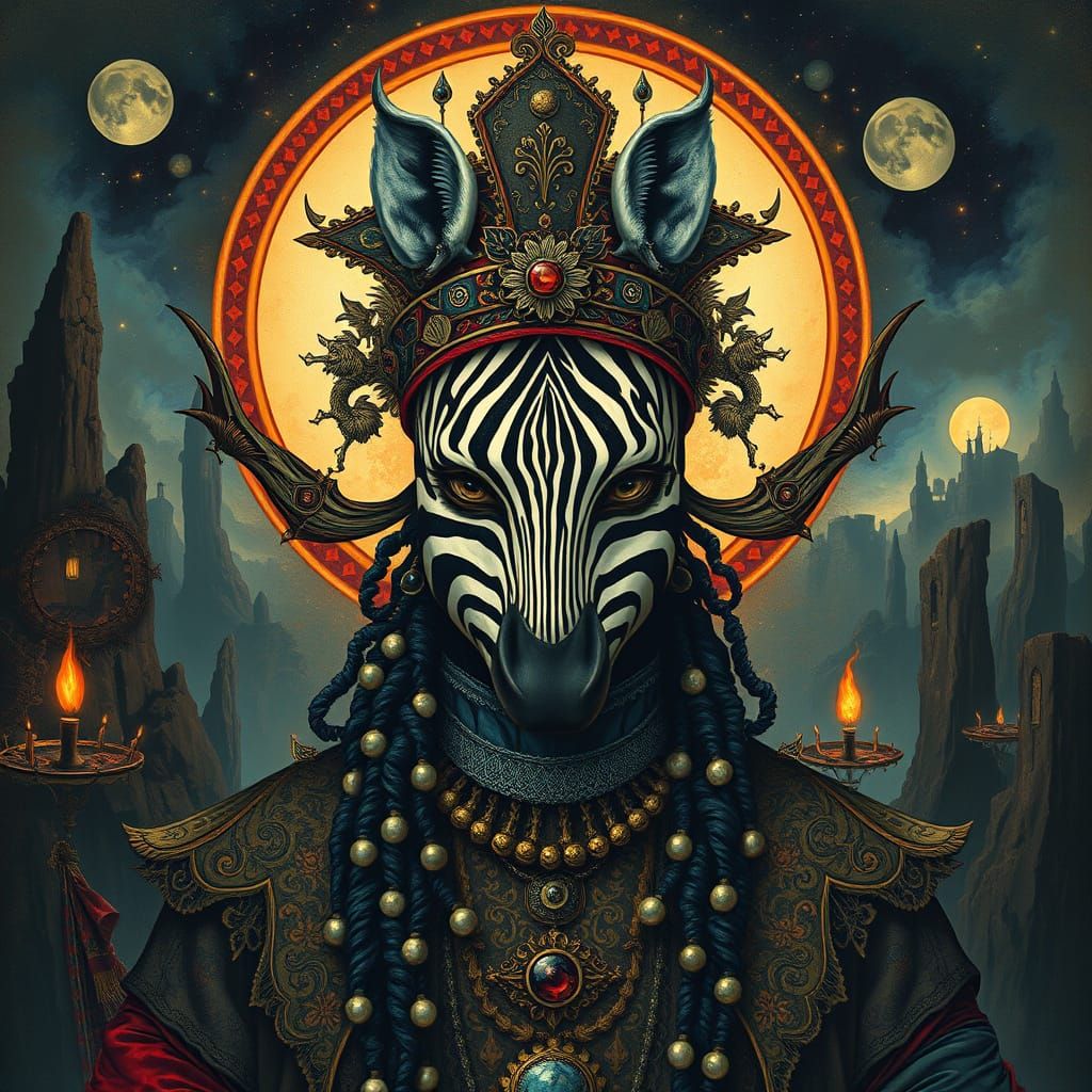 Surrealist Portrait of a Mysterious Figure with a Zebra Stri...