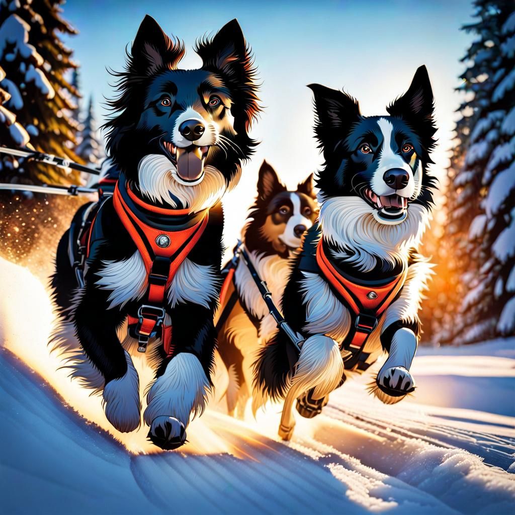Skijoring with border collies