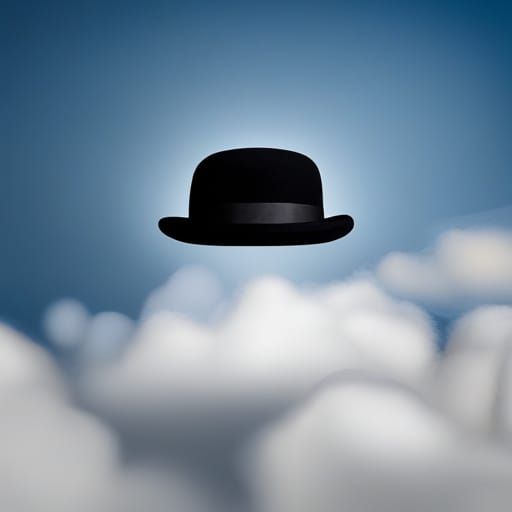 Magritte-Inspired Bowler Hats Float in Dreamy Clouds
