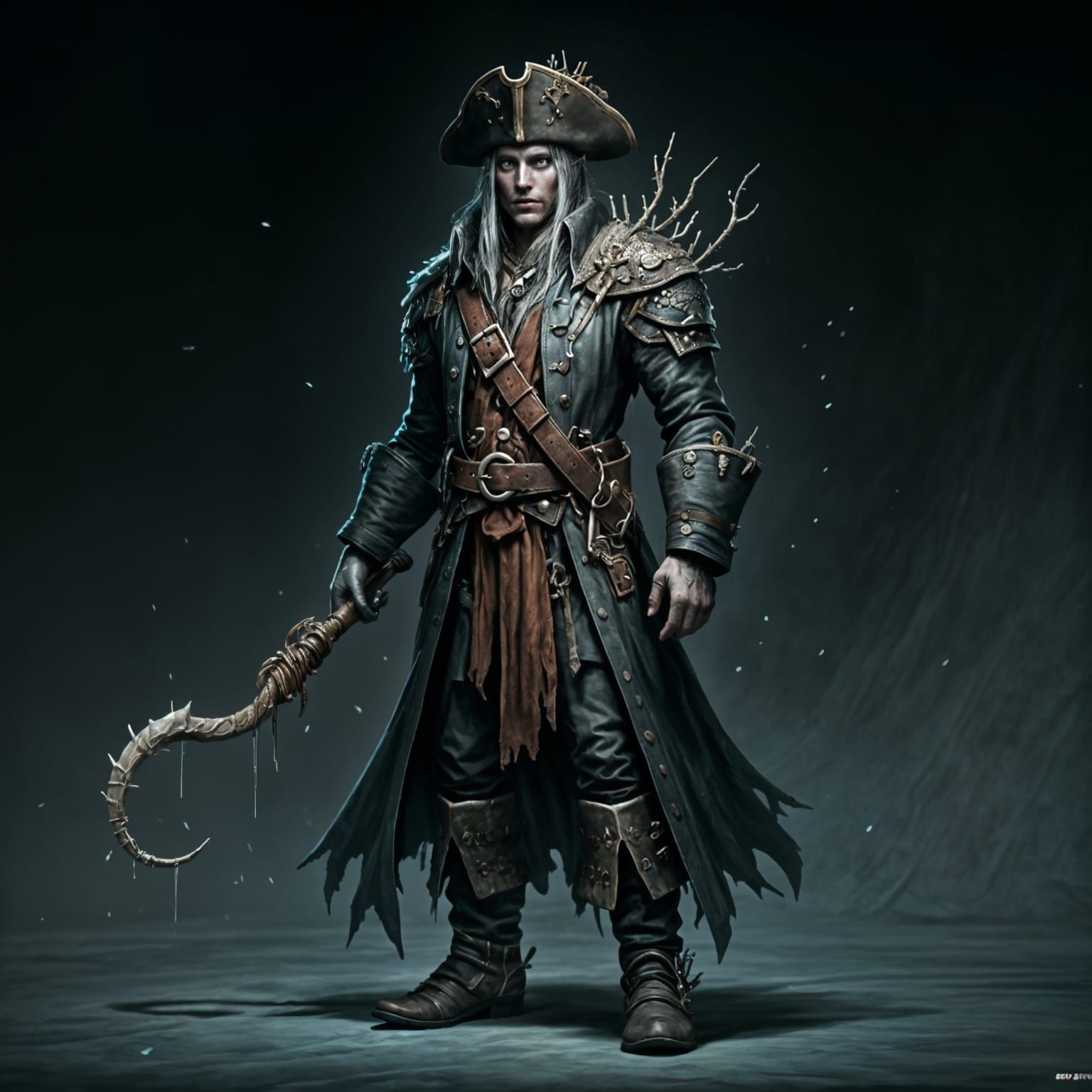 Drow Pirate with Stitched Lips and Coral Hook