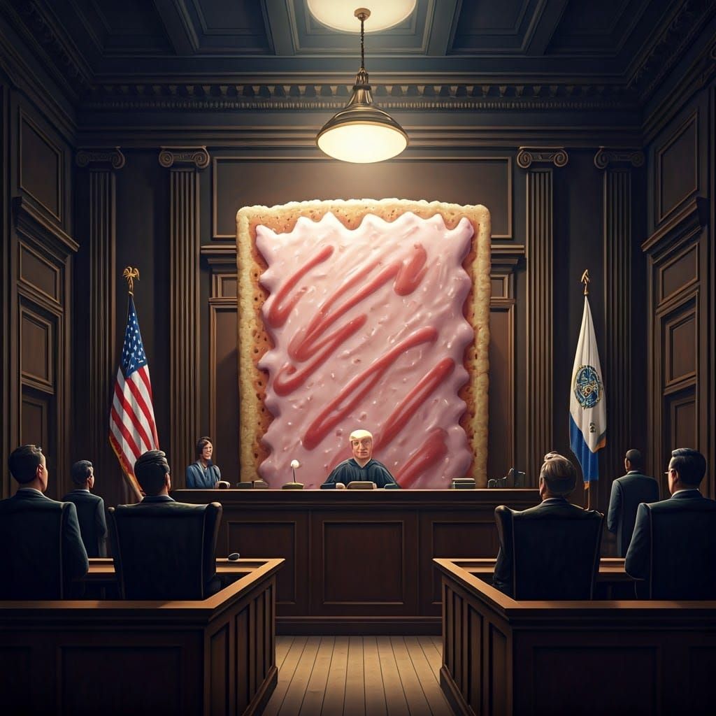 Whimsical Courthouse Scene with Giant Strawberry Pop-Tart