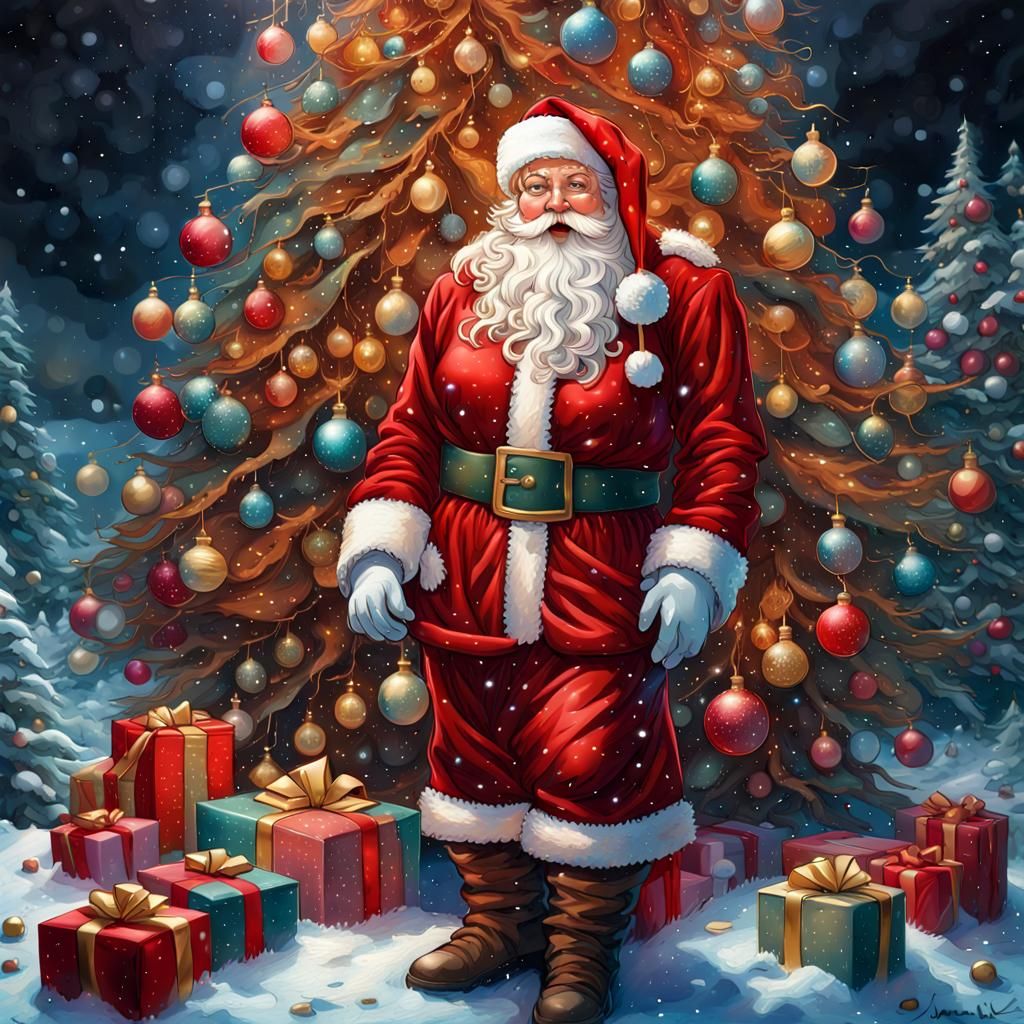 Whimsical Christmas: Female Santa in Latex Lingerie