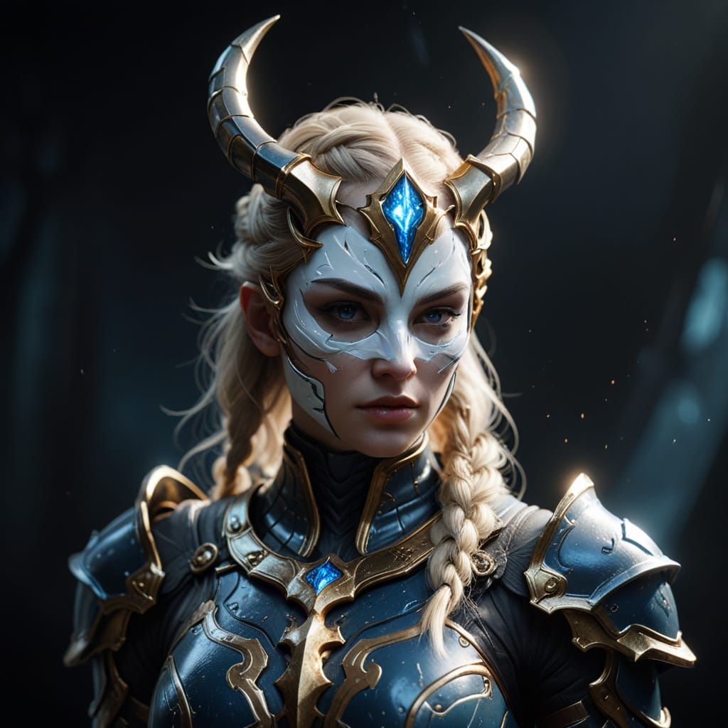 Armored Girl with White Mask in Fantasy Illustration