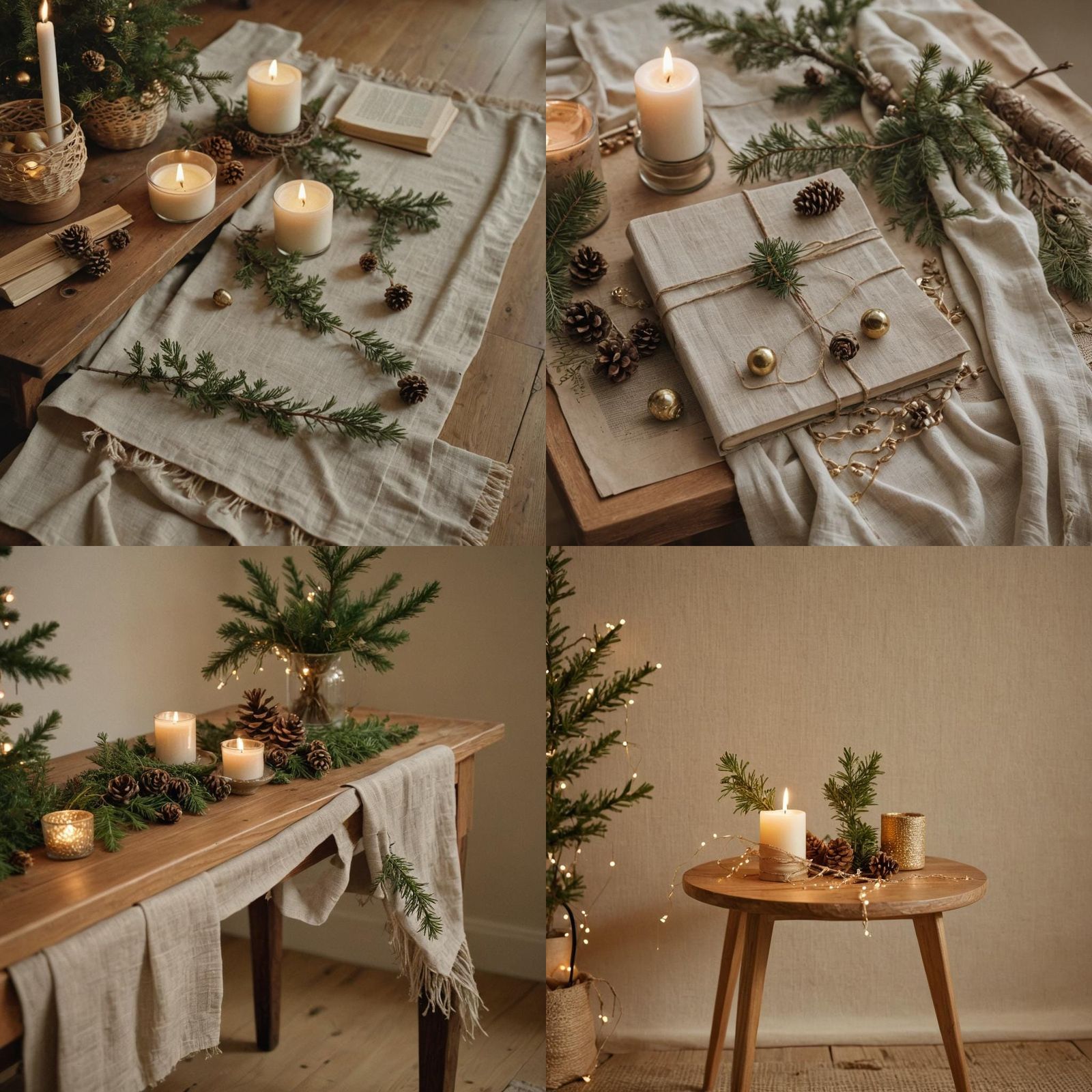 Minimalist Christmas Interior with Wooden Table and Decorati...