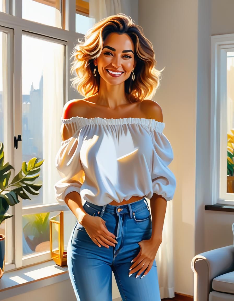 Cozy Oil Painting of Woman in Living Room