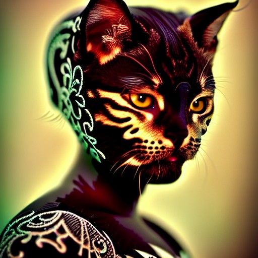 Frightened Kitten with Black Roses, Digital Art