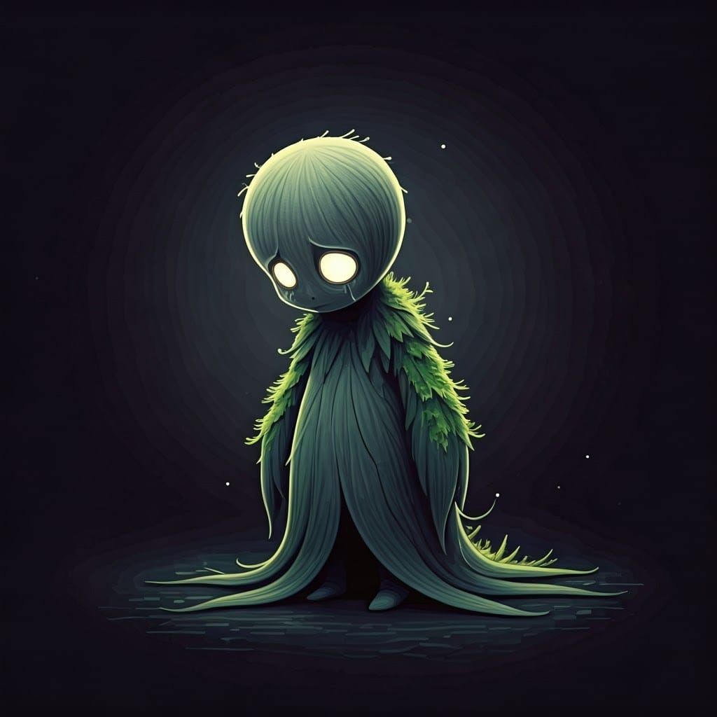 Whimsical Woodland Spirit in Melancholic Isolation