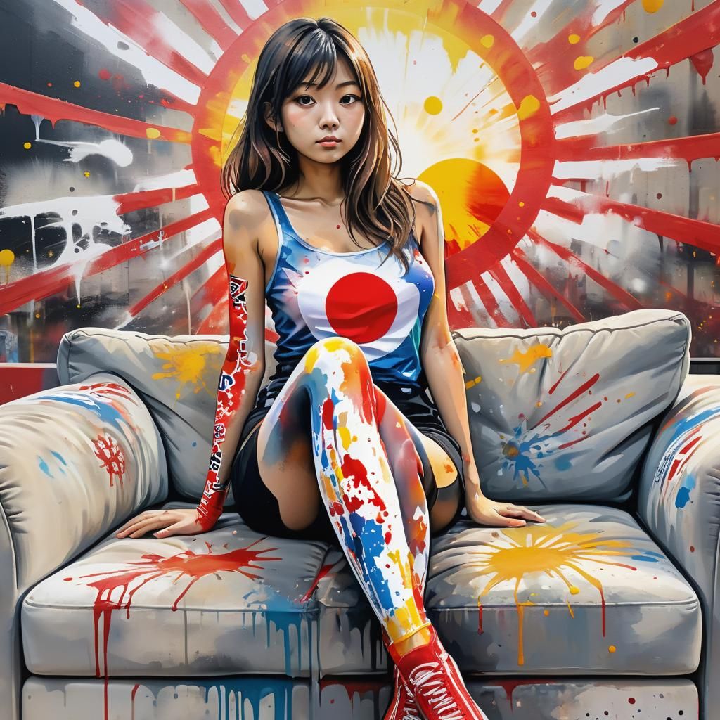 Woman on Sofa with Rising Sun, Graffiti Art