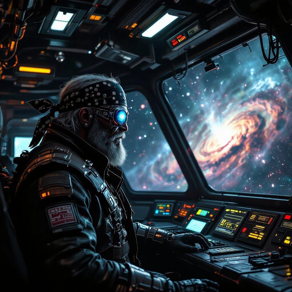 Grizzled Space Pirate in Nebula, Film Noir Style