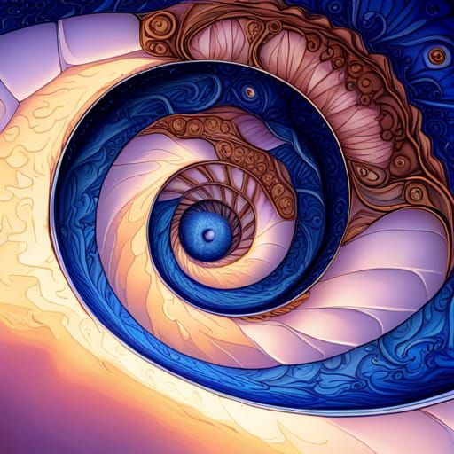 Golden Ratio Snail Shell with Intricate Filigree