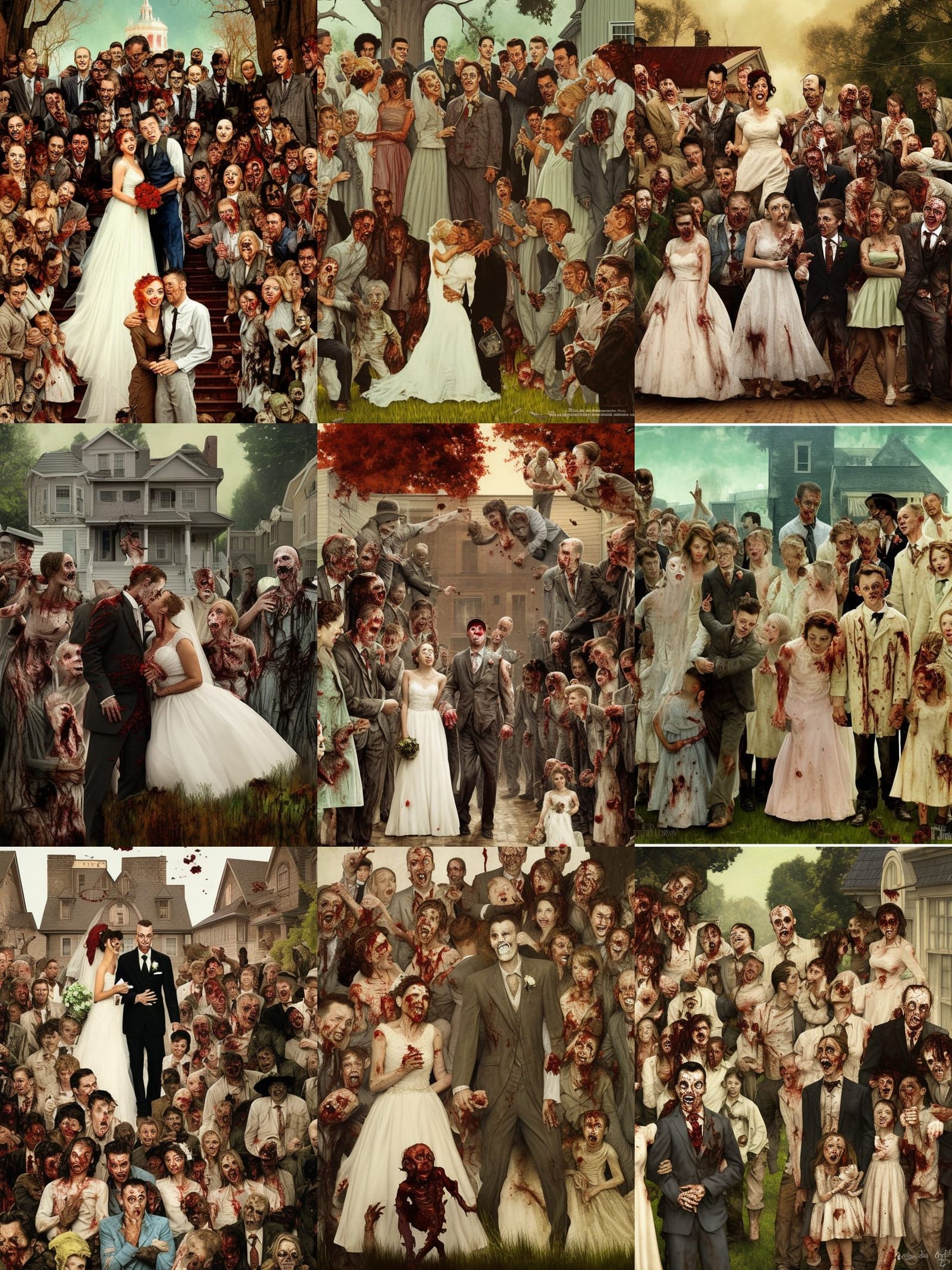 Zombie Wedding in Norman Rockwell Style
