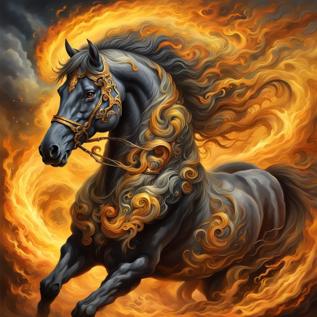 Fantasy Fire Horse Portrait in Ornate Detail