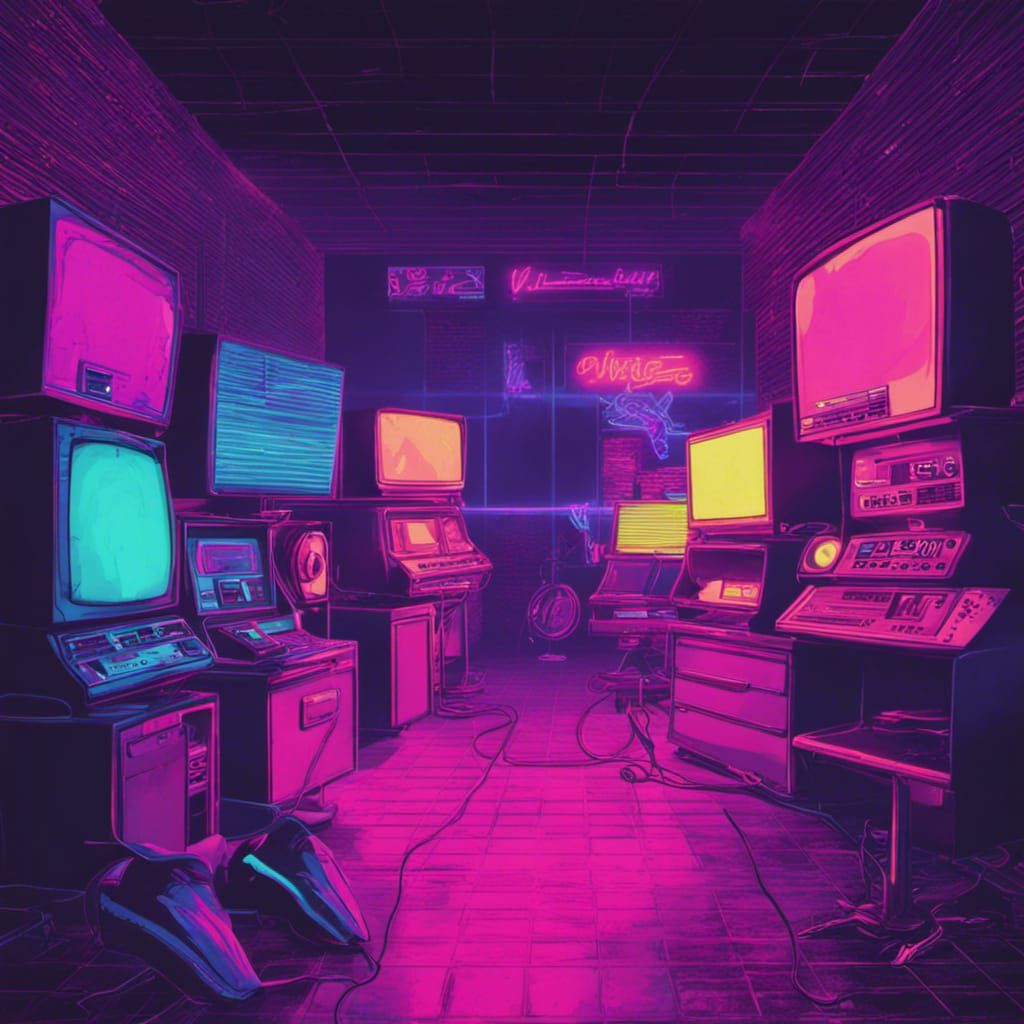Nightmarish Synthwave Dreamscape in Neon Retro Style