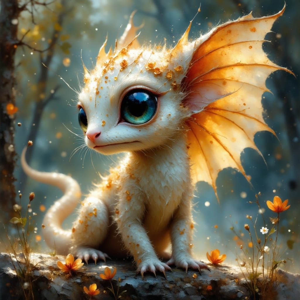 Adorable Baby Dragon with Huge Eyes, Ethereal Style