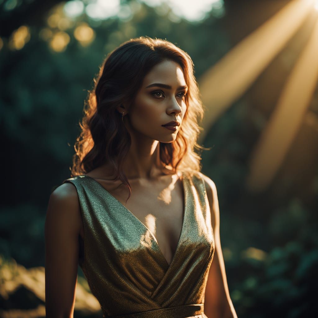 Elegant Goddess in Golden-Hour Radiance
