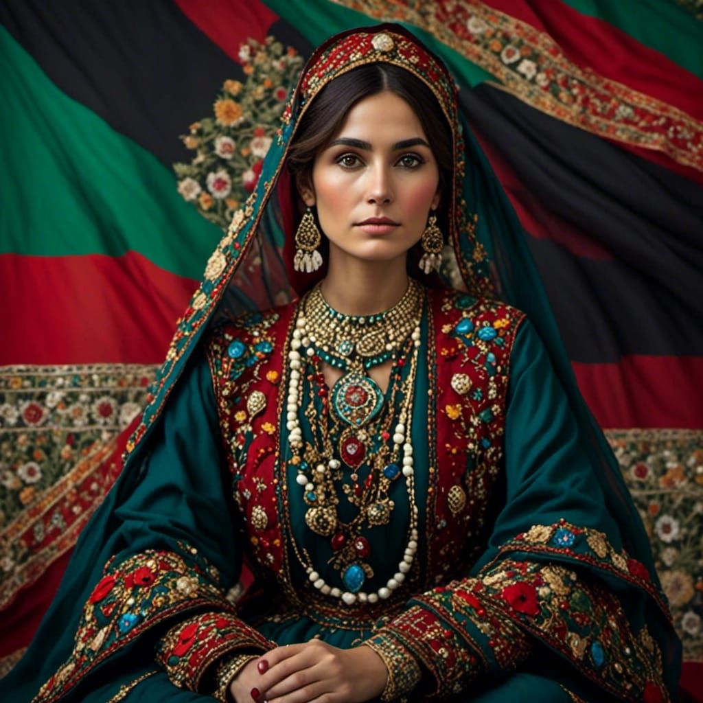 Afghan Woman in Traditional Dress Portrait