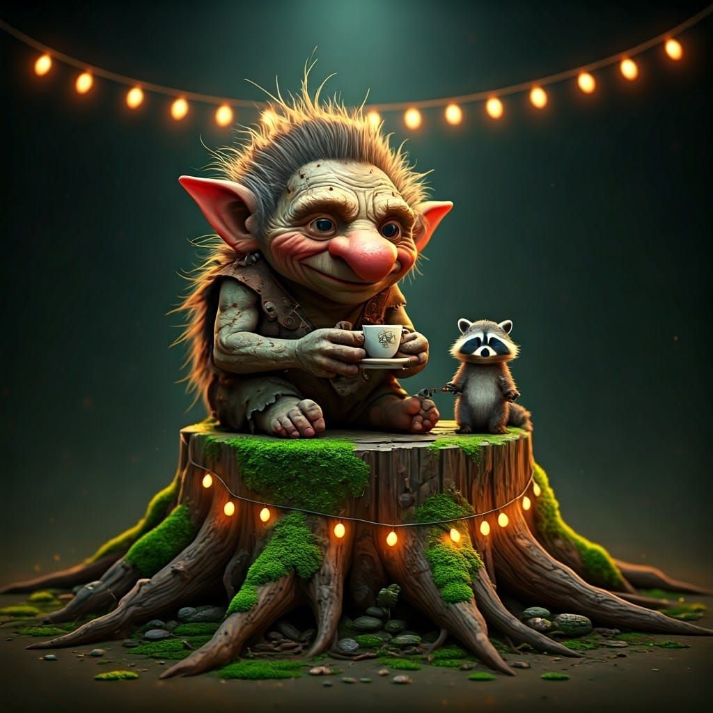 Troll's Tea Party with Woodland Creatures in Cybergrunge Sty...