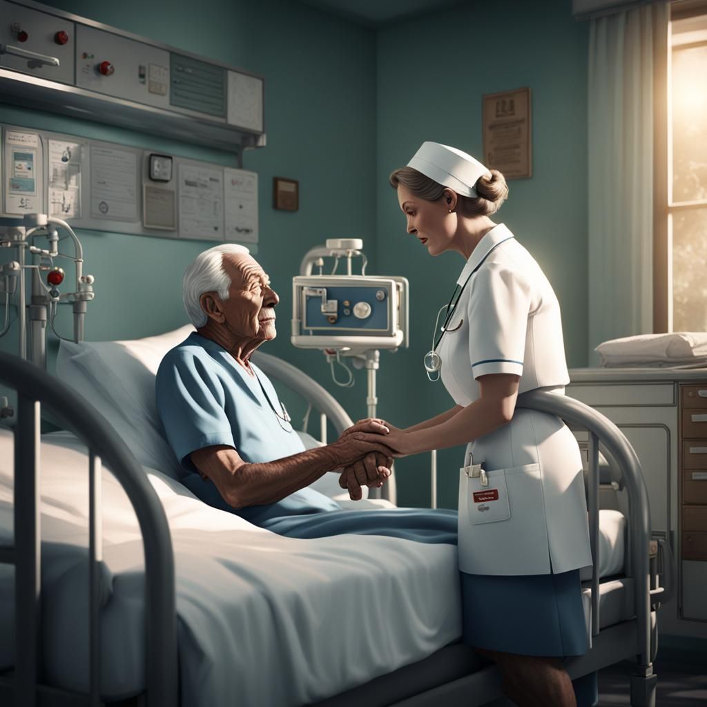 1950s Nurse Comforting Elderly Man: Matte Painting